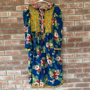 Vintage Mousefeathers Small Floral Ruffle Midi Dress 80s Floral Bib Whimsical